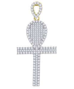 925 Sterling Silver Yellow-Tone Unisex CZ Ankh Cross Religious Charm Pendant