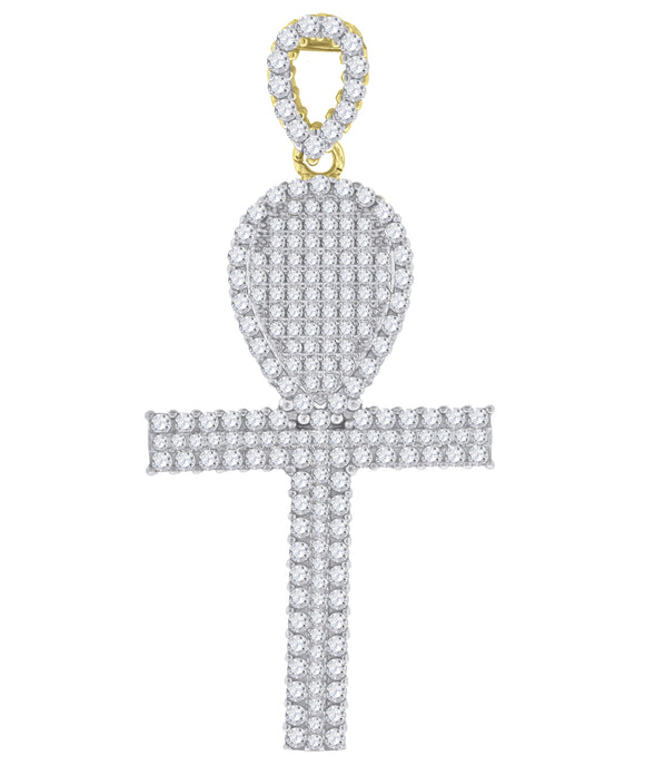 925 Sterling Silver Yellow-Tone Unisex CZ Ankh Cross Religious Charm Pendant
