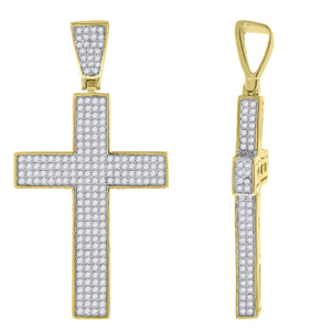 925 Sterling Silver Yellow-tone Unisex CZ Cross Religious Charm Pendant