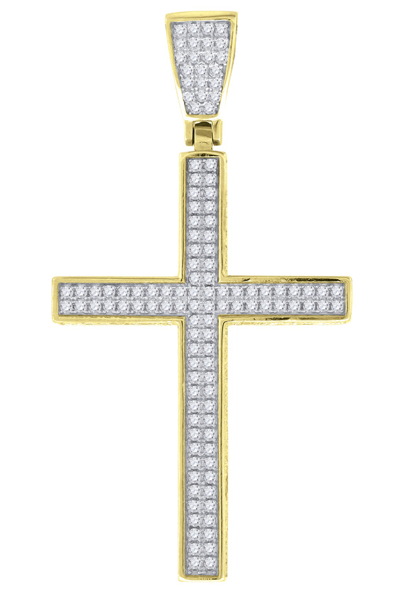 925 Sterling Silver Yellow-tone Unisex CZ Cross Religious Charm Pendant