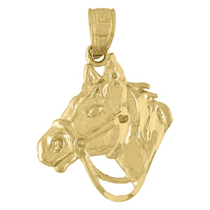 10kt Yellow Gold Unisex Horse Head Animal Charm Pendant