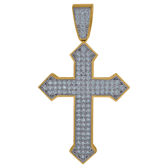 10kt Gold Two-tone Cubic-zirconia Mens Cross Ht:73.7mm x W:38.3mm Religious Charm Pendant