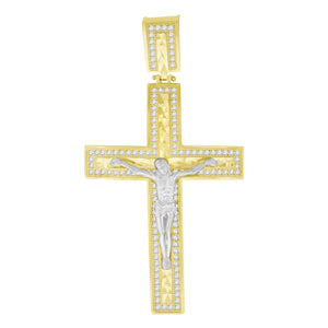 10kt Two-tone Gold Unisex Cubic-zirconia Cubic Zirconia Crucifix Cross Religious Charm Pendant