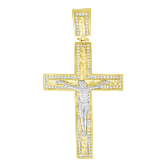10kt Two-tone Gold Unisex Cubic-zirconia Cubic Zirconia Crucifix Cross Religious Charm Pendant