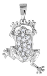 925 Sterling Silver Mens Cubic Zirconia Frog Charm Pendant