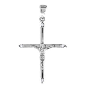 925 Sterling Silver Unisex Cubic Zirconia Religious Crucifix Charm Pendant