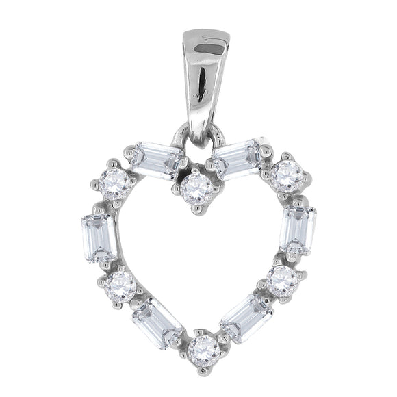 925 Sterling Silver Womens Baguette CZ Heart Charm Pendant