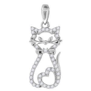 925 Sterling Silver Womens Cubic Zirconia Cat With Heart Charm Pendant