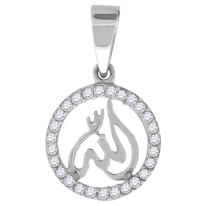 925 Sterling Silver Unisex Cubic Zirconia Allah Religious Charm Pendant