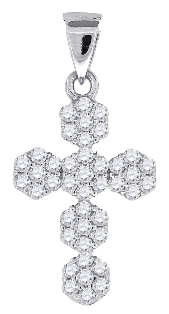 925 Sterling Silver Mens Cubic Zirconia Cross Religious Charm Pendant