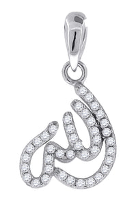 925 Sterling Silver Unisex Cubic Zirconia Allah Religious Charm Pendant