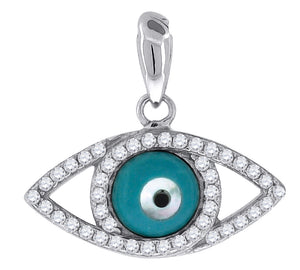 925 Sterling Silver Mens Cubic Zirconia Evil Eye Enamel Goodluck Charm Pendant