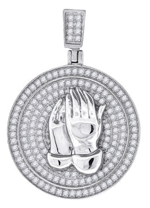 925 Sterling Silver Mens Cubic Zirconia Religious Praying Hands Charm Pendant