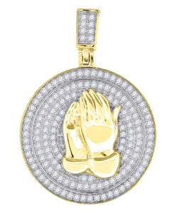 925 Sterling Silver Yellow-tone Mens Cubic Zirconia Religious Praying Hands Charm Pendant