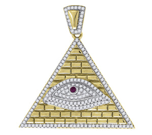 925 Sterling Silver Yellow-tone Mens Red Cubic Zirconia Goodluck Evil Eye Charm Pendant