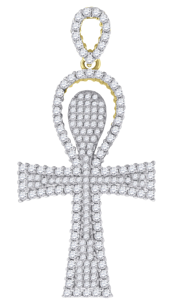 925 Sterling Silver Yellow-Tone Unisex CZ Ankh Cross Religious Charm Pendant