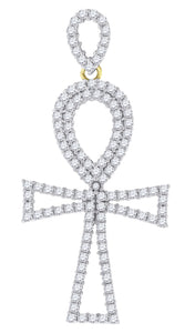 925 Sterling Silver Yellow-Tone Unisex CZ Ankh Cross Religious Charm Pendant