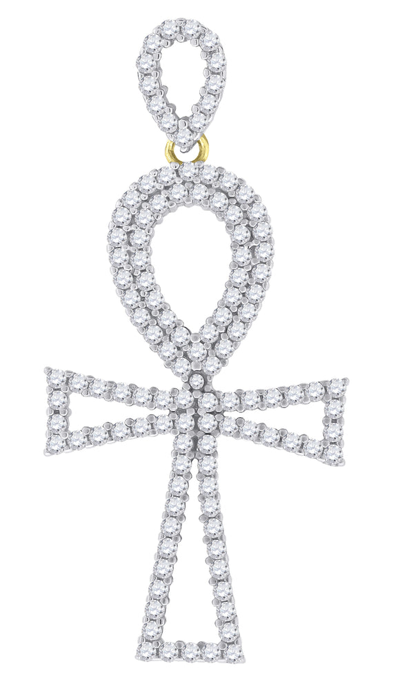 925 Sterling Silver Yellow-Tone Unisex CZ Ankh Cross Religious Charm Pendant