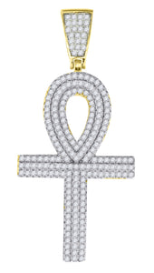 925 Sterling Silver Yellow-Tone Unisex CZ Ankh Cross Religious Charm Pendant