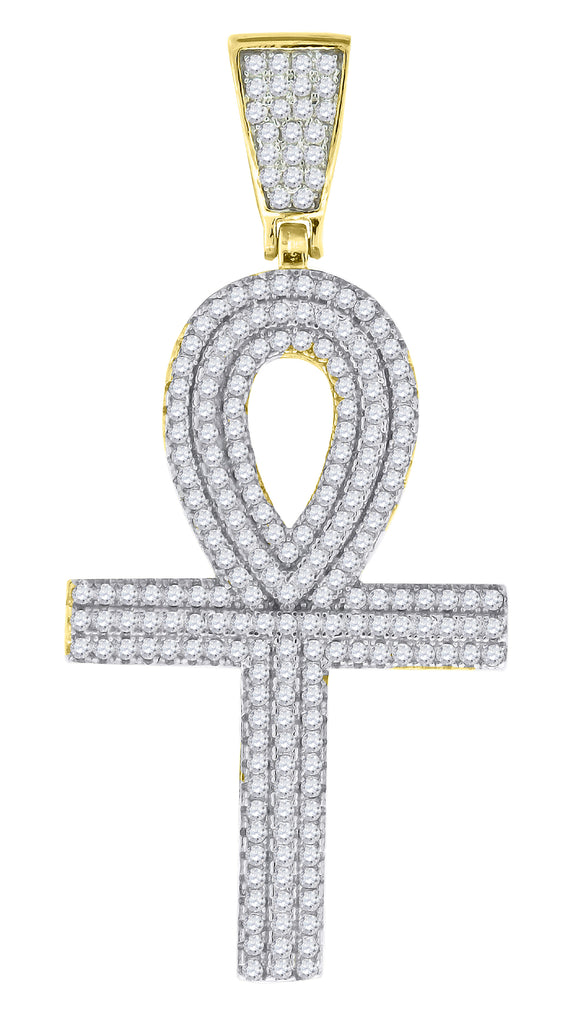 925 Sterling Silver Yellow-Tone Unisex CZ Ankh Cross Religious Charm Pendant