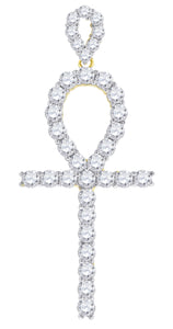 925 Sterling Silver Yellow-Tone Unisex CZ Ankh Cross Religious Charm Pendant