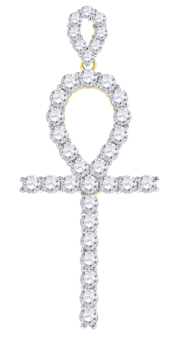925 Sterling Silver Yellow-Tone Unisex CZ Ankh Cross Religious Charm Pendant