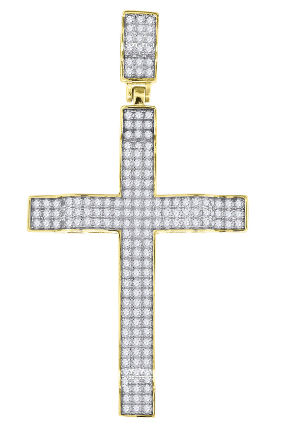 925 Sterling Silver Yellow-tone Unisex CZ Cross Religious Charm Pendant