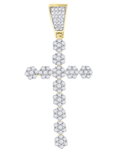 925 Sterling Silver Yellow-tone Unisex CZ Cross Religious Charm Pendant