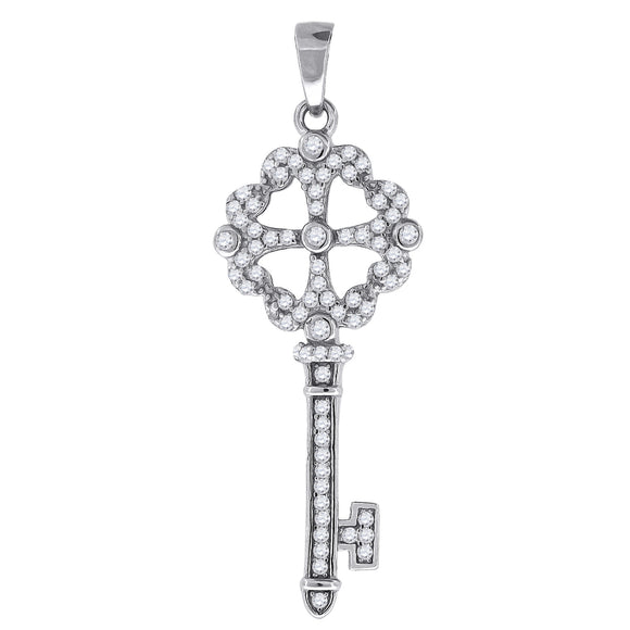 925 Sterling Silver Womens CZ Key Charm Pendant