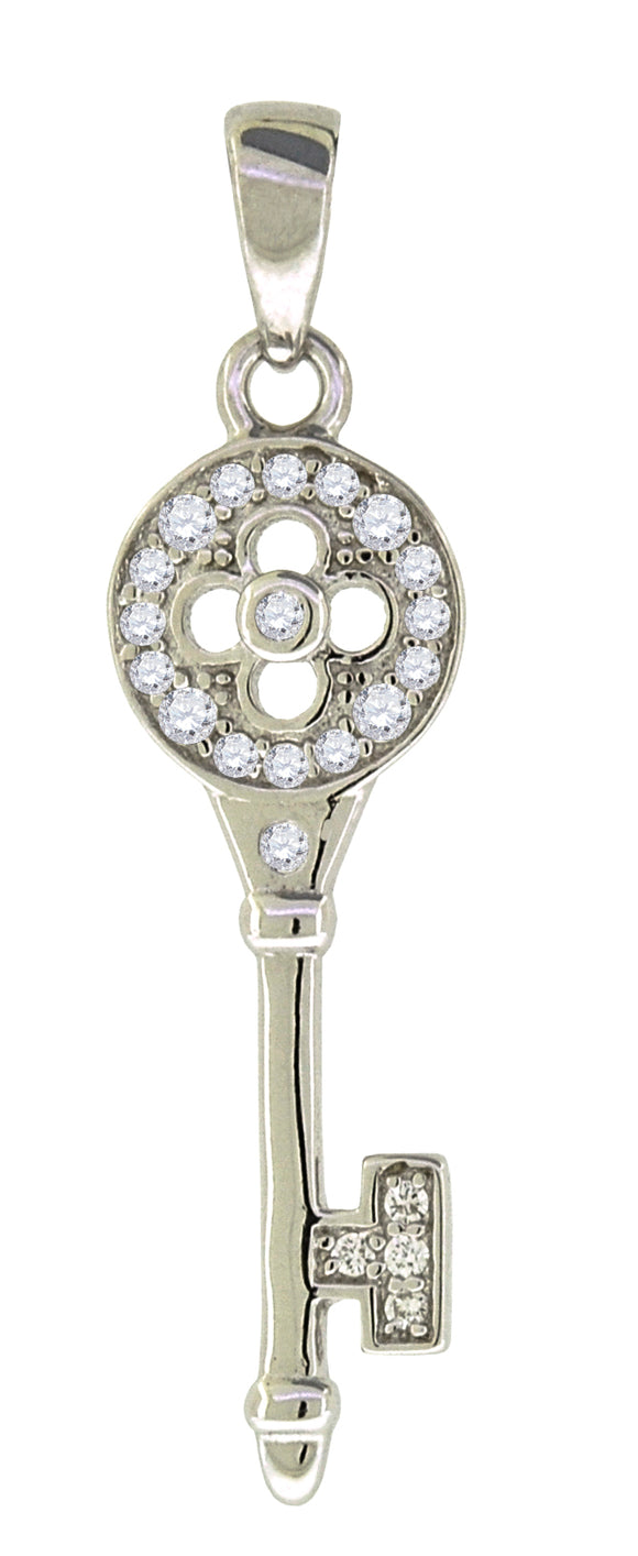 925 Sterling Silver Womens CZ Key Charm Pendant