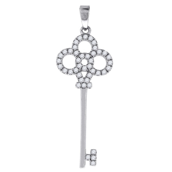925 Sterling Silver Womens CZ Key Charm Pendant