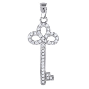 925 Sterling Silver Womens CZ Key Charm Pendant