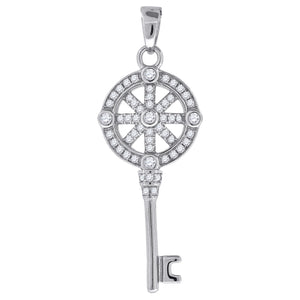 925 Sterling Silver Womens CZ Key Charm Pendant