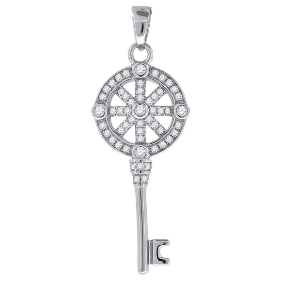925 Sterling Silver Womens CZ Key Charm Pendant