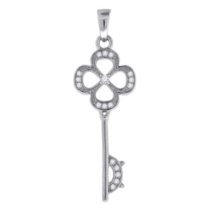 925 Sterling Silver Womens CZ Clover Head Key Charm Pendant