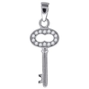 925 Sterling Silver Womens CZ Key Charm Pendant