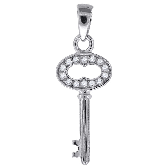 925 Sterling Silver Womens CZ Key Charm Pendant