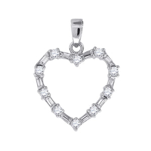 925 Sterling Silver Womens Baguette CZ Heart Charm Pendant