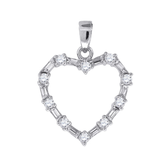 925 Sterling Silver Womens Baguette CZ Heart Charm Pendant