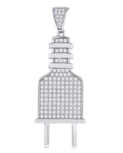 925 Sterling Silver Mens Cubic Zirconia Tools Plug Charm Pendant
