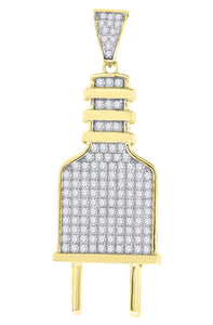 925 Sterling Silver Yellow-tone Mens Cubic Zirconia Tools Plug Charm Pendant