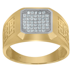 10kt Two-tone Gold Mens Cubic Zirconia Greek Key Square Head Engagement Ring