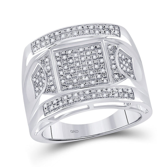 Sterling Silver Mens Round Diamond Square Cluster Ring 1/4 Cttw