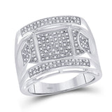 Sterling Silver Mens Round Diamond Square Cluster Ring 1/4 Cttw