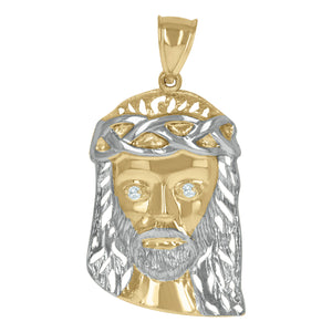 10kt Two-tone Gold Mens Women Cubic Zirconia Cubic-zirconia Jesus Face Religious Charm Pendant