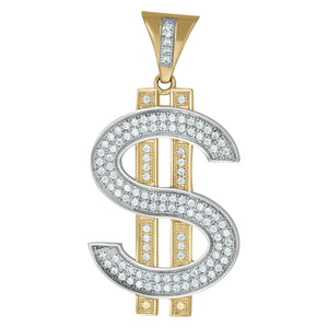 10kt Gold Two-tone Mens Dollar Sign Ht:57.1mm x W:30.9mm Currency Charm Pendant