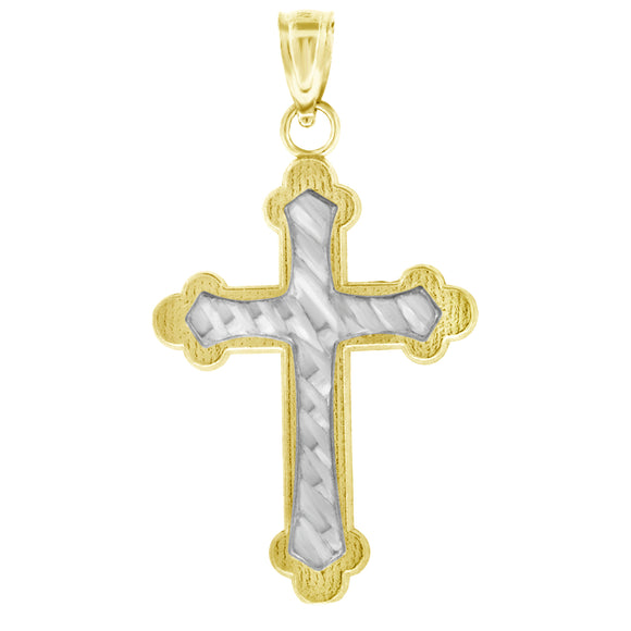 10kt Gold Two-tone Diamond-cut Unisex Cross Ht:29.8mm x W:16.8mm Religious Charm Pendant