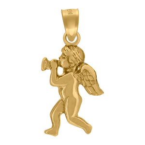 10kt Yellow Gold Mens Diamond-cut Cupid Angel Religious Charm Pendant