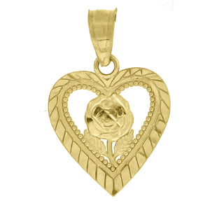 10kt Yellow Gold Womens Flower Ht:17.5mm x W:11.8mm Heart Charm Pendant