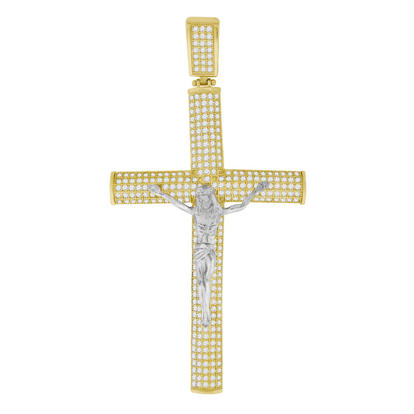 10kt Two-tone Gold Unisex Cubic Zirconia Cubic-zirconia Crucifix Cross Religious Charm Pendant